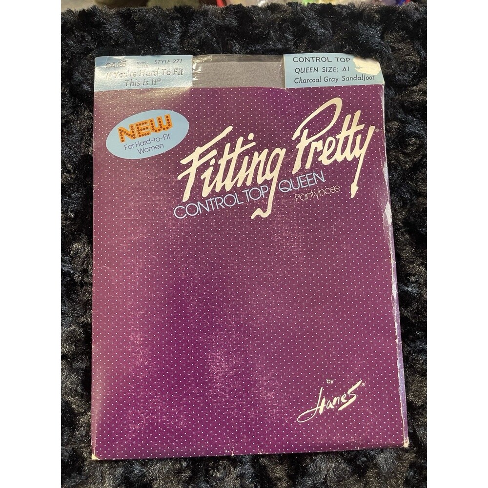 VTG Hanes Fitting Pretty Control Top Pantyhose Charcoal Gray Sandalfoot #271 A1